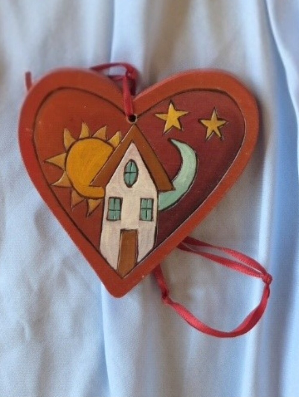 Sticks Hand Painted Wooden Amor heart Ornament
